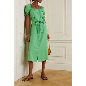 Sleeper + Net Sustain Brigitte Belted Linen Midi Dress Size M